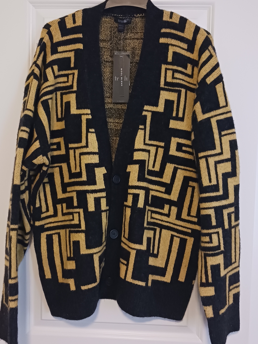 Truth By Republic Mustard Geometric Cardigan Sweater New With Tags